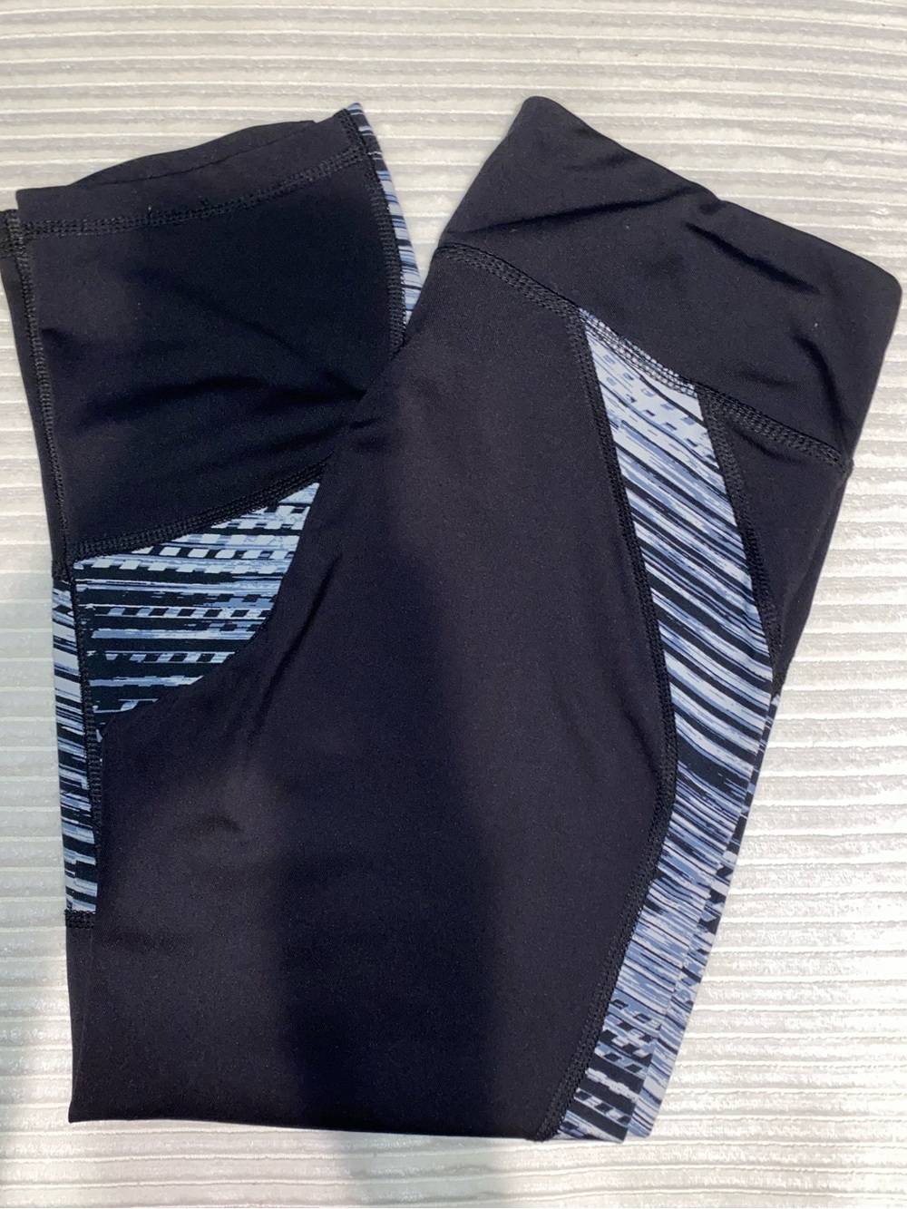 Black Athletic Leggings with Blue Striped Panels